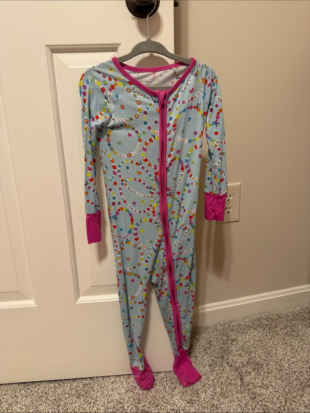 Little Sleepies Light Blue Footed Pajamas with Pink Trim